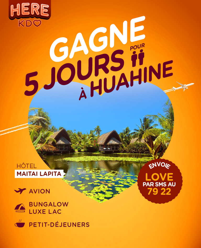 Un séjour de 5 jours comprenant 4 nuits à l'hotel Maitai Lapita Village Huahine<br/>
Bungalow lac<br/>
Petit-déjeuner inclus<br/>
Billet d'avion A/R pour 2 personnes