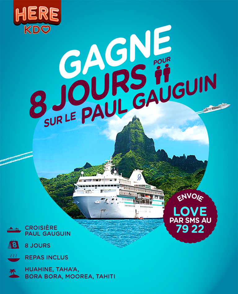 Une croisière de 8 jours sur le Paul Gauguin<br/>
2 personnes<br/>
Repas inclus<br/>
Huahine, Taha'a, Bora Bora, Moorea, Tahiti<br/>