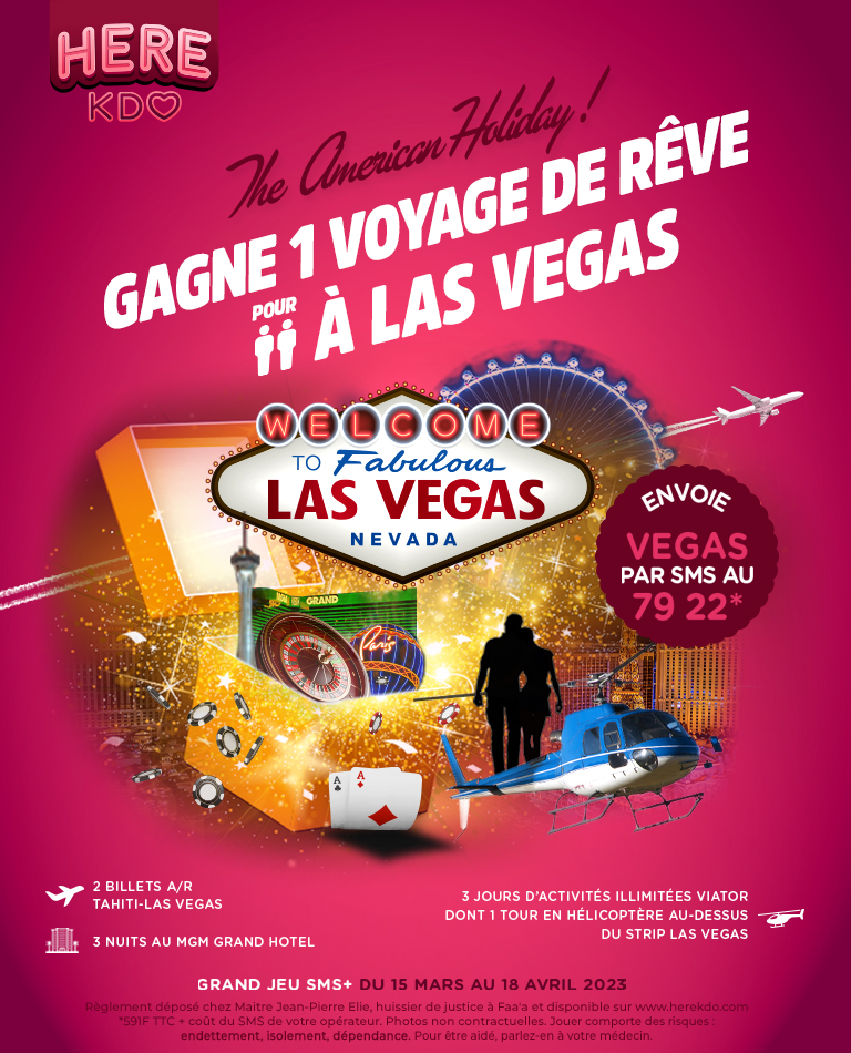 2 billets avions AR pour Las Vegas<br>
3 nuits au MGM grand hotel<br>
3 jours d’activités illimités Viator dont 1 tour en hélicoptère au-dessus du Strip las Vegas <br>